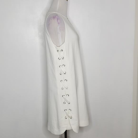 Parker Riviera Lace-Up Sides Dress Keyhole Neck White Small - Picture 3 of 13